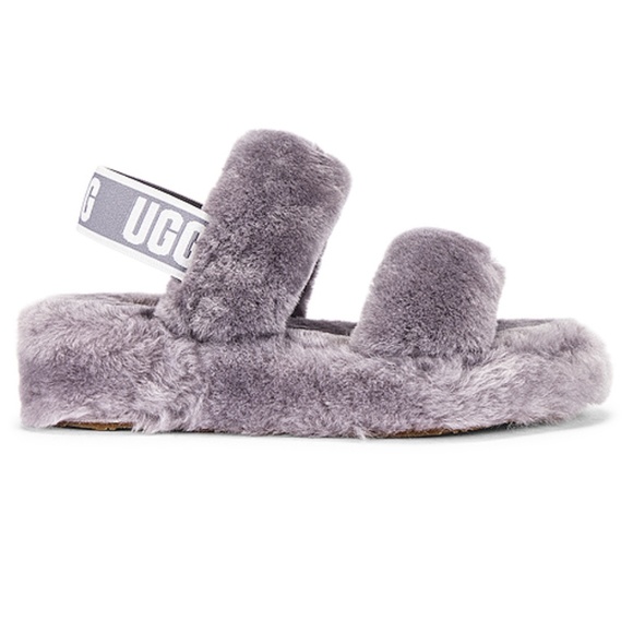 UGG Oh Yeah Deep Amethyst Grey Sheepskin Sandals - Picture 3 of 11